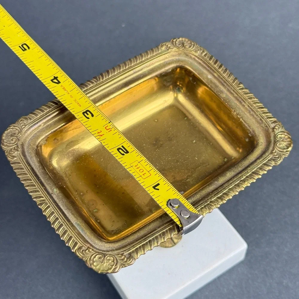 Vintage Italian Brass Koi Soap Dish Marble Base Trinket Tray Made in Italy